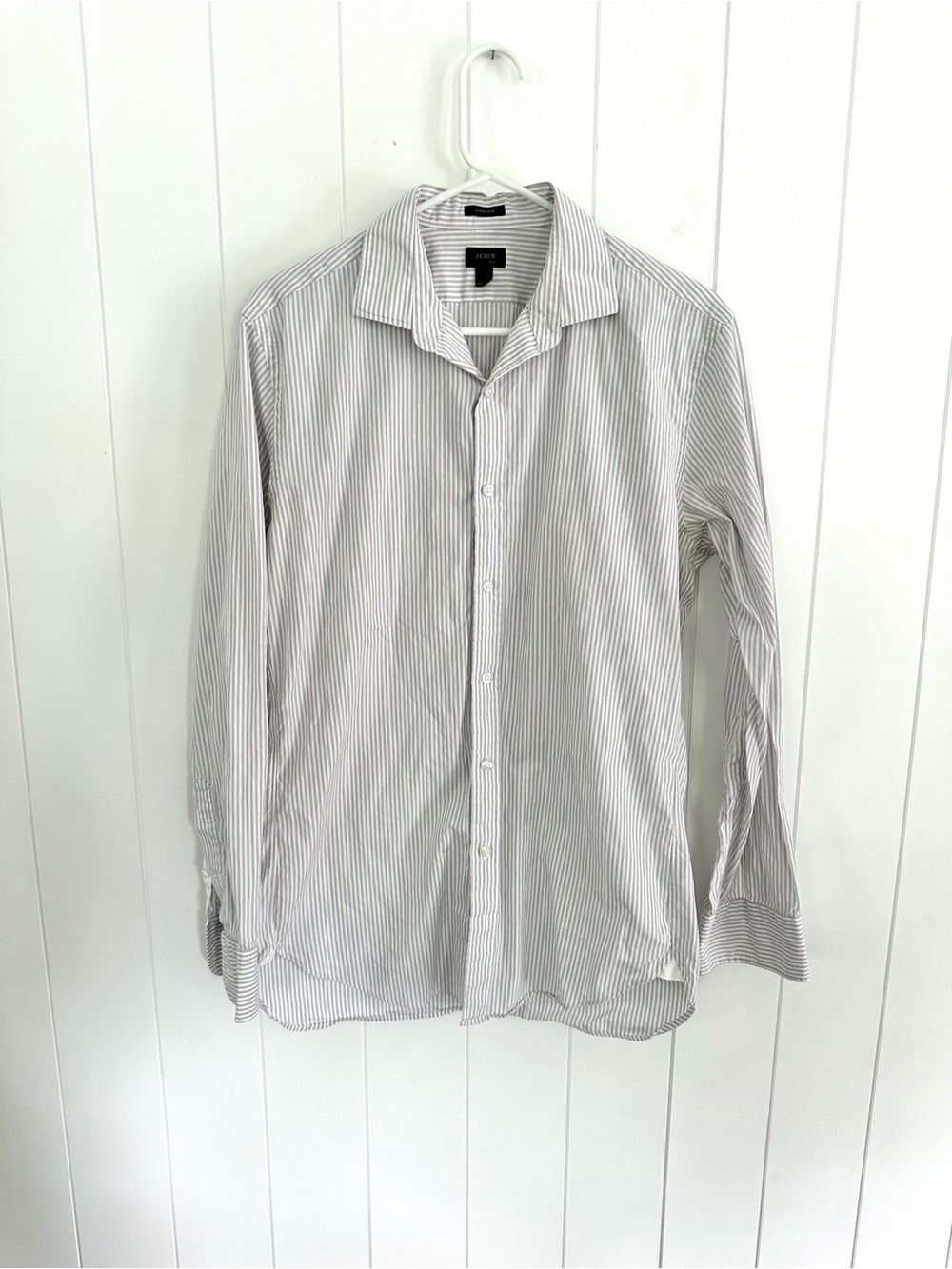 J. Crew Men's Gray and White Pinstripe Button Down Shirt